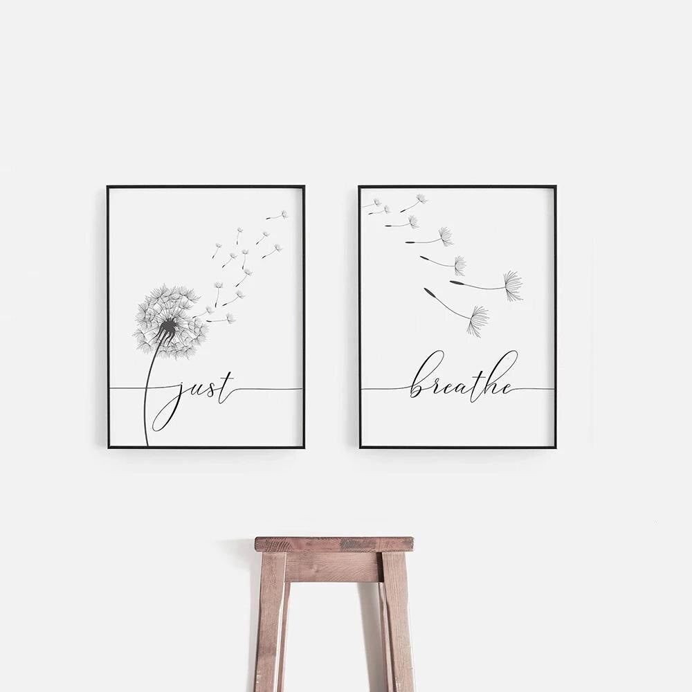 Inspirational Dandelion Meditation Posters Minimalist Wall Art Black White Fine Art Canvas Prints For Living Room Bedroom Yoga Studio Wall Decor