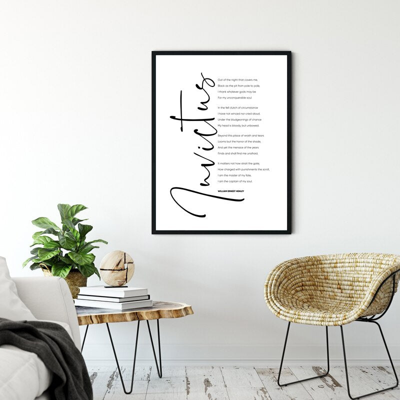 Invictus by William Ernest Henley Poem Print Wall Art Fine Art Canvas Print Black White Minimalist Inspirational Poster For Living Room Gallery Wall Decor