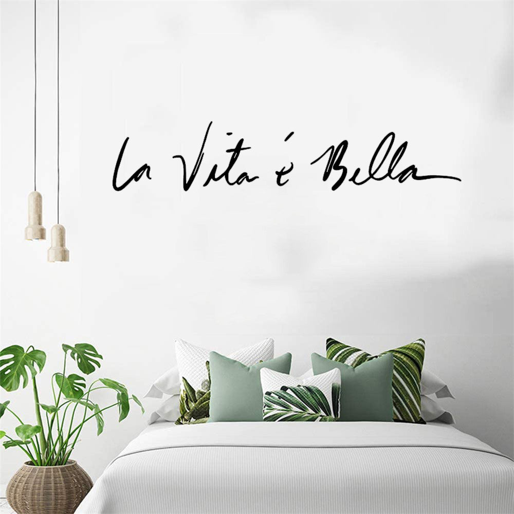 La Vita e Bella Life Is Beautiful Italian Expression Quote Wall Decal Nordic Style Wall Art Famous Italian Phrases Removable PVC Wall Sticker Creative Bedroom Decor