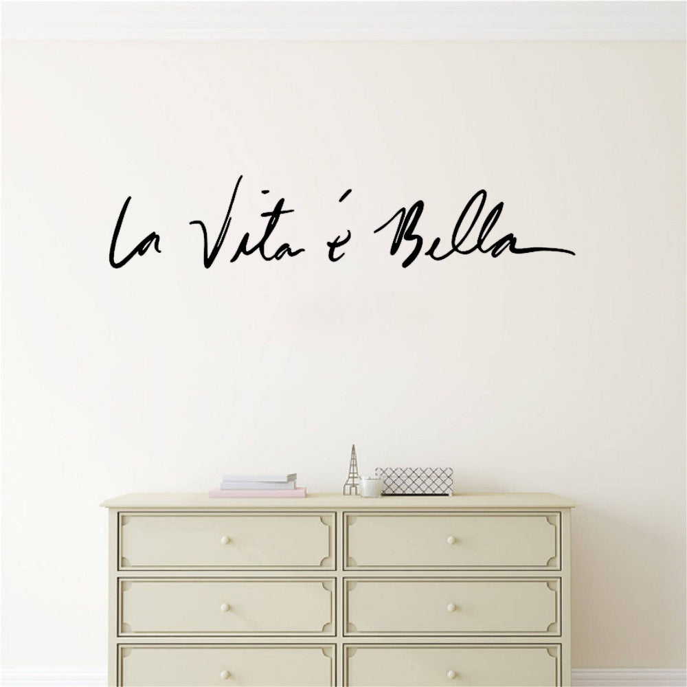 La Vita e Bella Life Is Beautiful Italian Expression Quote Wall Decal Nordic Style Wall Art Famous Italian Phrases Removable PVC Wall Sticker Creative Bedroom Decor