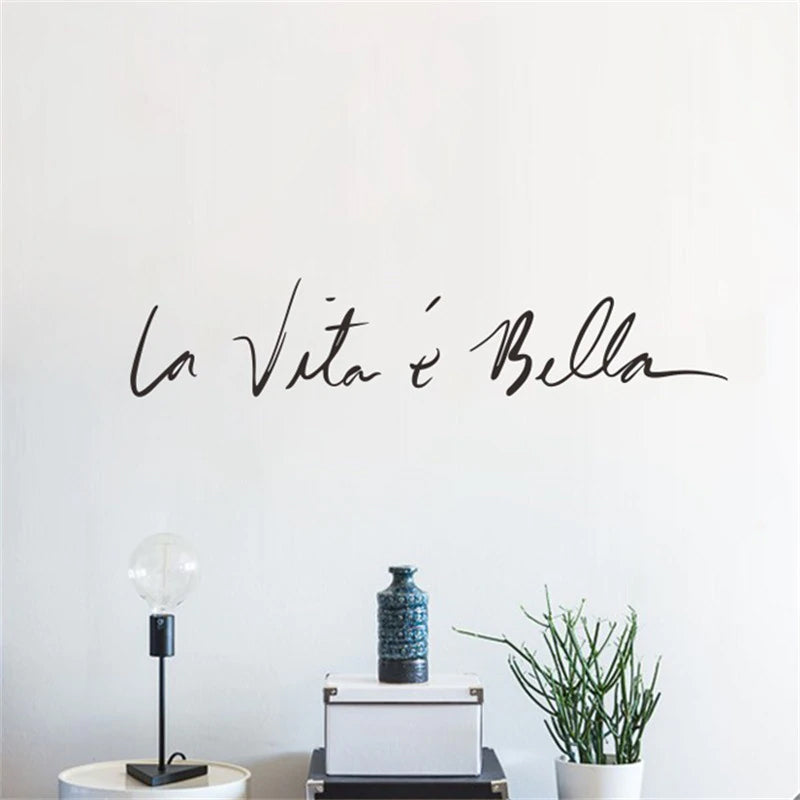 La Vita e Bella Life Is Beautiful Italian Expression Quote Wall Decal Nordic Style Wall Art Famous Italian Phrases Removable PVC Wall Sticker Creative DIY Bedroom Decor