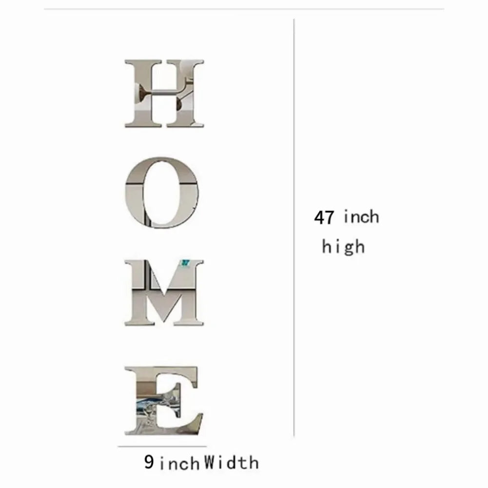 Large Mirrored HOME Letters Self Adhesive Removable Wall Stickers Creative DIY Wall Decoration For Living Room Kitchen Wall Decor
