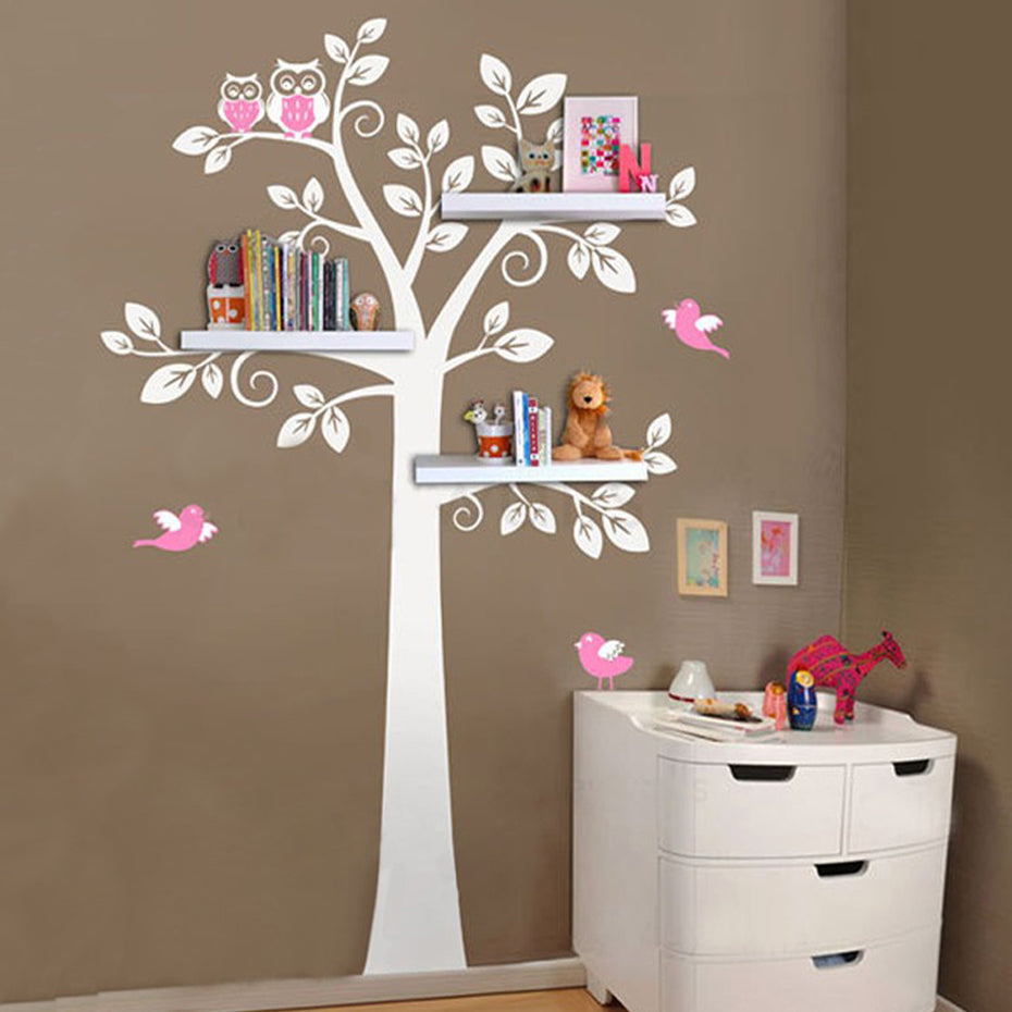 Large Tree With Owls And Birds Sweet Nursery Room Wall Art Decals Sticker Removable Vinyl Stickers For Kids Bedroom Decor