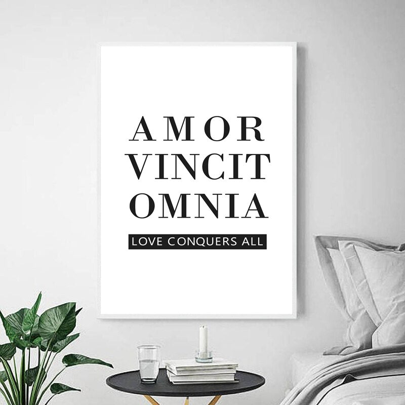Latin Love Quotes Black & White Posters Typographic Wall Art Fine Art Canvas Prints Inspirational Pictures For Bedroom Living Room Boutique Art Decor