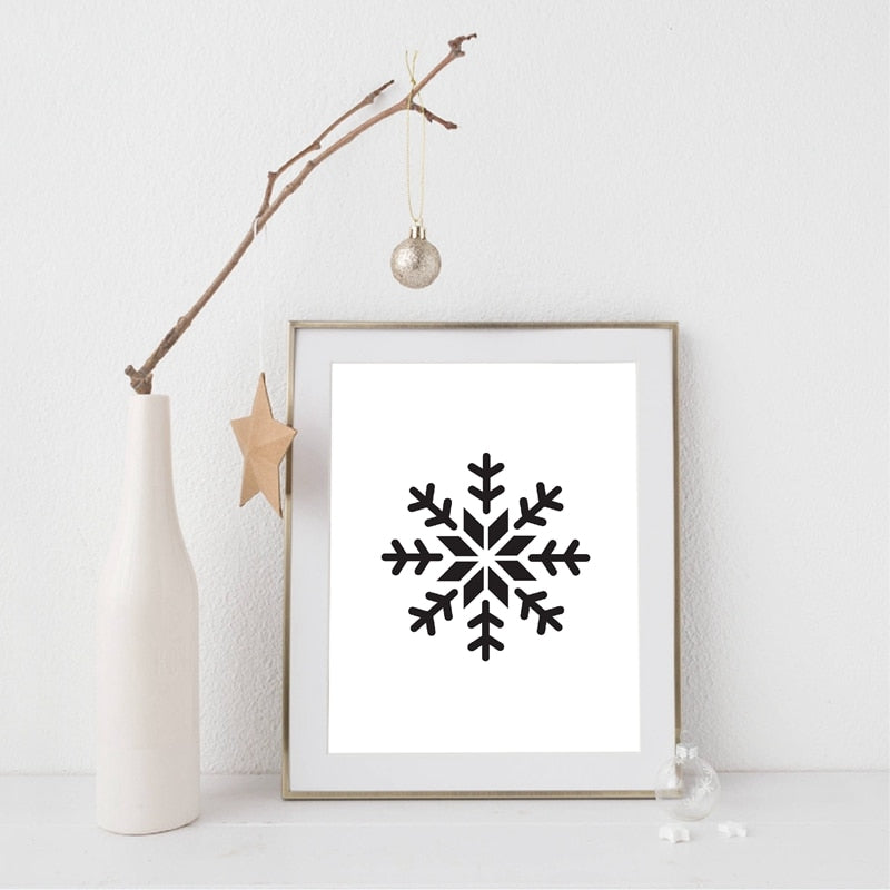 Let It Snow Quote Snowflake Wall Art Black White Fine Art Canvas Prints Minimalist Nordic Posters For Living Room Dining Room Scandinavian Home Decor