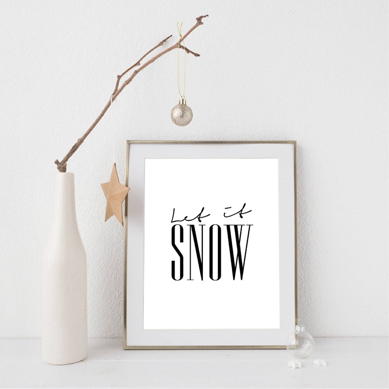 Let It Snow Quote Snowflake Wall Art Black White Fine Art Canvas Prints Minimalist Nordic Posters For Living Room Dining Room Scandinavian Home Decor