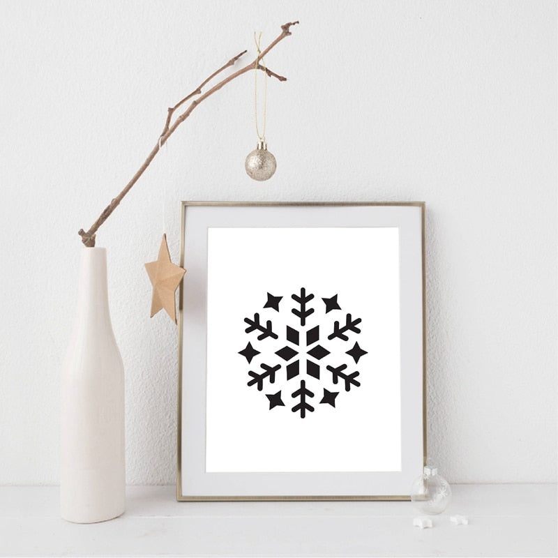 Let It Snow Quote Snowflake Wall Art Black White Fine Art Canvas Prints Minimalist Nordic Posters For Living Room Dining Room Scandinavian Home Decor