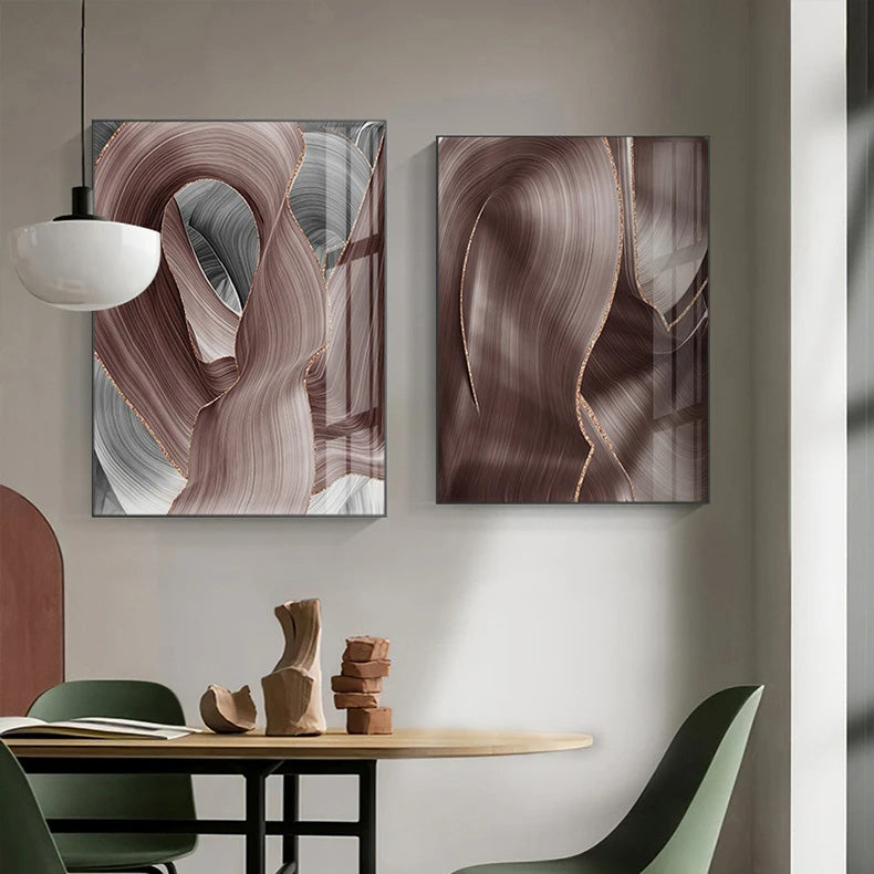 Light Luxury Abstract Flowing Ribbon Gray Pink Wall Art Fine Art Canvas Prints Modern Pictures For Living Room Bedroom Hotel Room Art Decor