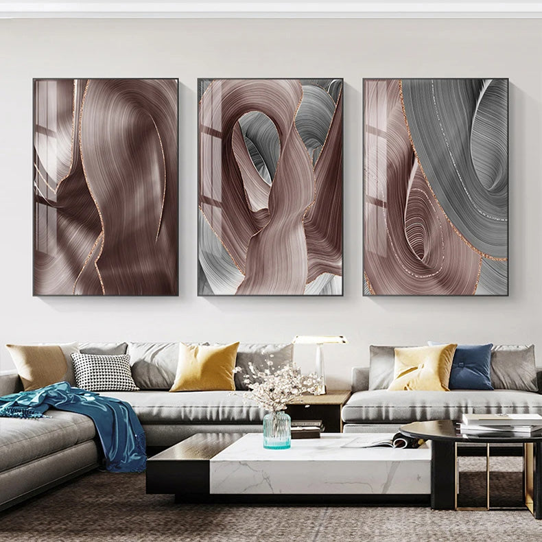 Light Luxury Abstract Flowing Ribbon Gray Pink Wall Art Fine Art Canvas Prints Modern Pictures For Living Room Bedroom Hotel Room Art Decor