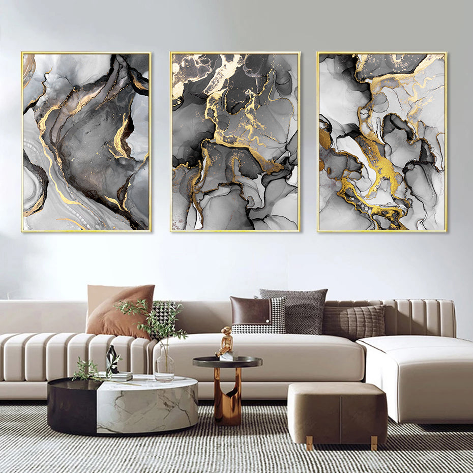 behagelig Afdeling Peer Liquid Golden Gray Marble Print Wall Art Fine Art Canvas Prints Abstra –  NordicWallArt.com