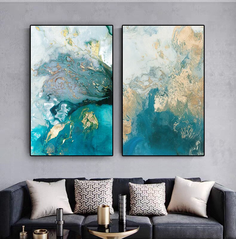 Liquid Blue Marble Abstract Wall Art Fine Art Canvas Prints Pictures For Modern Apartment Living Room Dining Room Luxury Bedroom Nordic Art Decor
