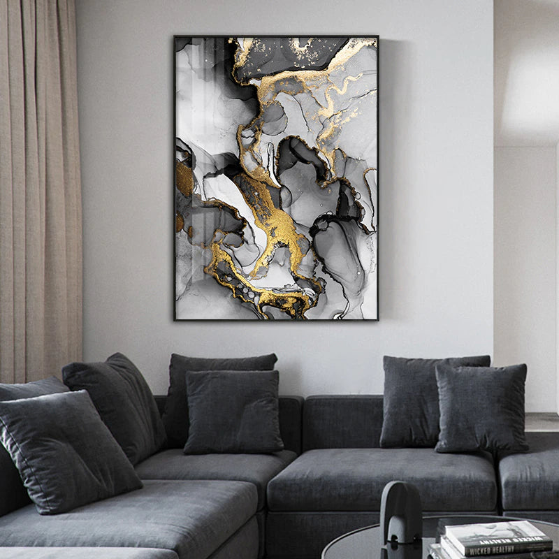 Liquid Golden Gray Marble Print Wall Art Fine Art Canvas Prints Abstract Fashion Pictures For Luxury Living Room Nordic Home Office Art Decor