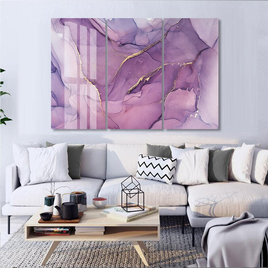 Liquid Purple Marble Print Wall Art Fine Art Canvas Prints Vertical Format Pictures For Modern Living Room Bedroom Nordic Home Decor (Set of 3)