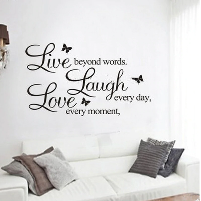 Live Every Moment Laugh Every Day Love Beyond Words Inspirational Quotation Wall Art Mural Removable PVC Wall Decal Modern Home Decor