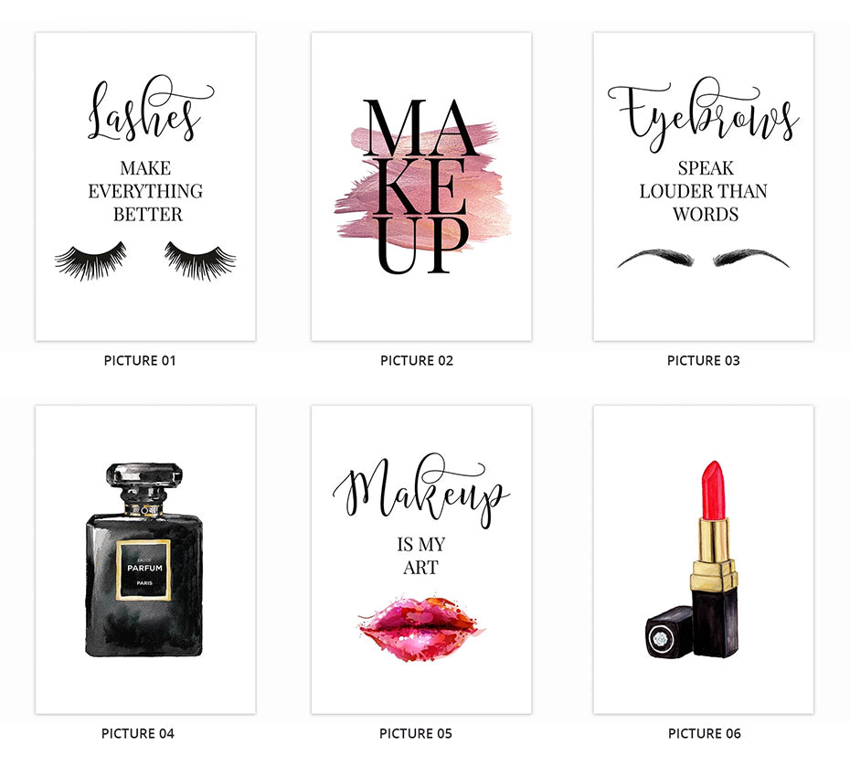 Modern Beauty Wall Art Posters Makeup Lipstick Lashes And Perfume Stylish Minimalist Nordic Style Salon Wall Art Fine Art Canvas Prints Bedroom Decor