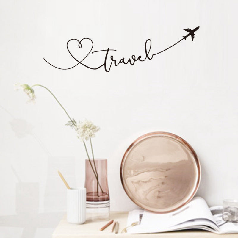 Love Travel Wall Decals PVC Decorative Wall Stickers Heart Travel Themed Typographic Quote Word Art Creative DIY Removable Self-Adhesive Wall Decoration