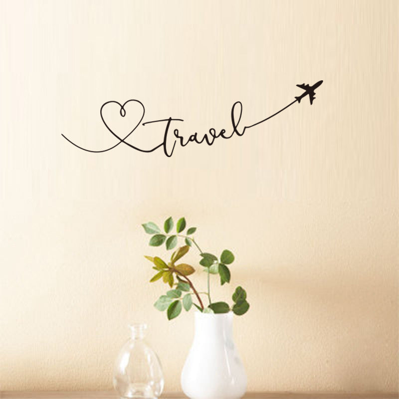 Love Travel Wall Decals PVC Decorative Wall Stickers Heart Travel Themed Typographic Quote Word Art Creative DIY Removable Self-Adhesive Wall Decoration