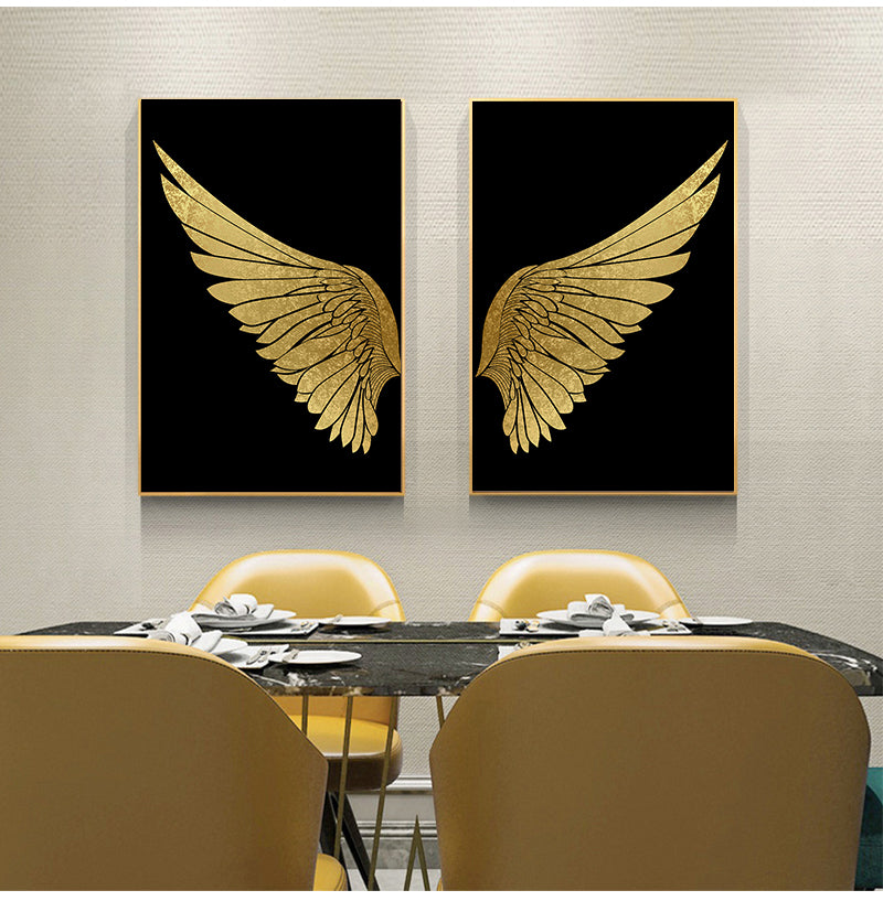 Luxury Golden Wings Black Gold Wall Art Modern Chic Fashion Salon Pictures Fine Art Canvas Giclee Prints For Boutique Living Room Glam Home Decor