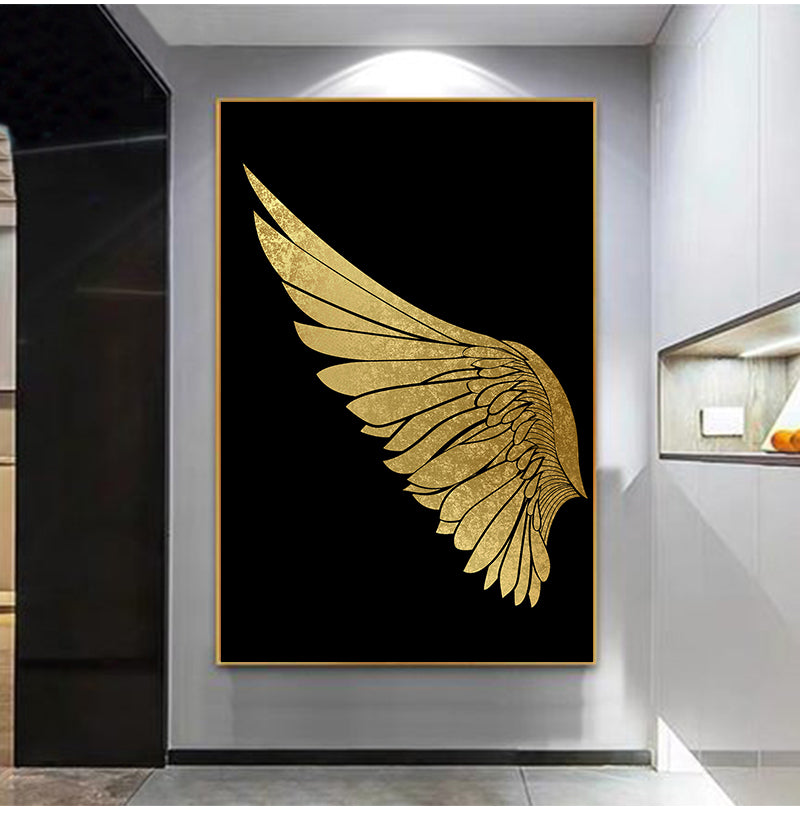 Luxury Golden Wings Black Gold Wall Art Modern Chic Fashion Salon Pictures Fine Art Canvas Giclee Prints For Boutique Living Room Glam Home Decor