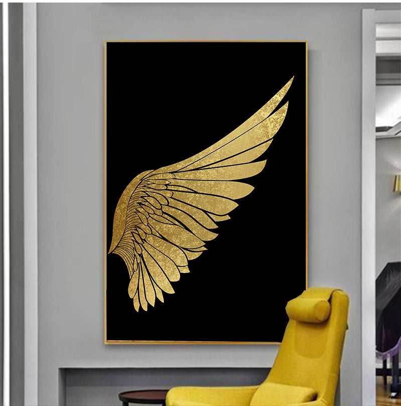 Luxury Golden Wings Black Gold Wall Art Modern Chic Fashion Salon Pictures Fine Art Canvas Giclee Prints For Boutique Living Room Glam Home Decor