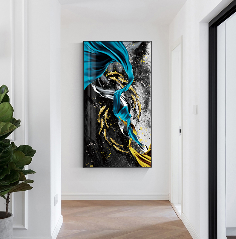 Luxury Abstract Nordic Wall Art Lucky Golden Fish Green Blue Contemporary Fine Art Canvas Prints Luxury Home Office Wall Art Decor