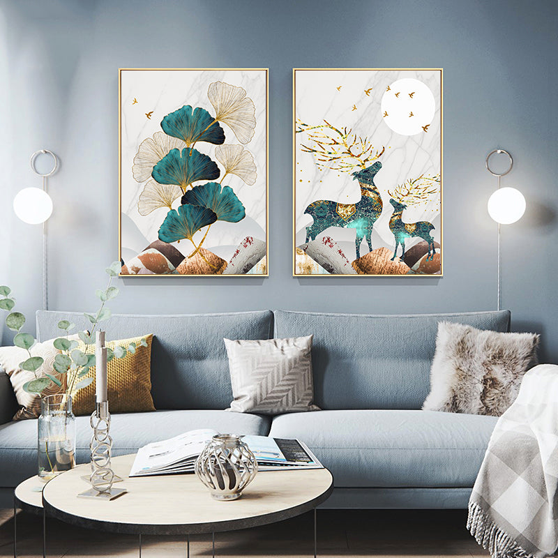 Magical Nordic Moonlight Deer Wall Art Fine Art Canvas Prints Modern Abstract Landscape Pictures Luxury Living Room Wall Art Home Interior Decor