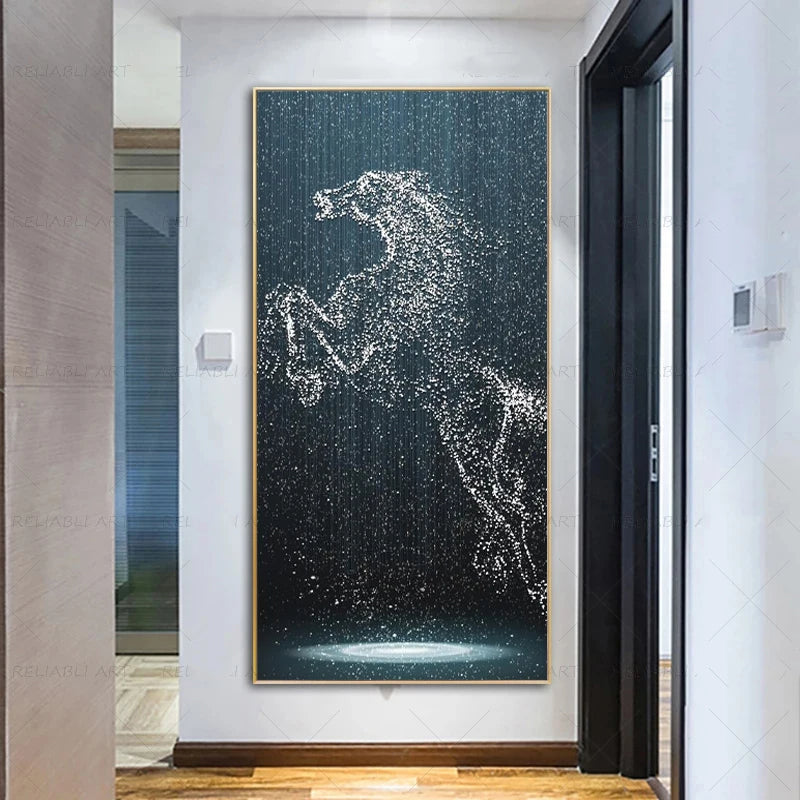 Minimalist Abstract Light Splash Horse Wall Art Fine Art Canvas Prints Equestrian Pictures For Modern Living Room Entranceway Foyer Art Decor