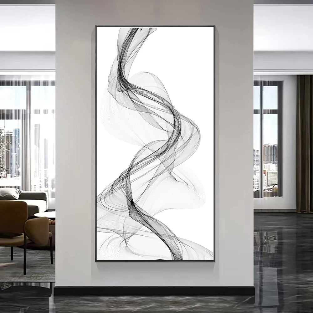 Minimalist Mystical Vapor Trails Black & White Wall Art Fine Art Canvas Prints Modern Art Pictures For Living Room Home Office Decor