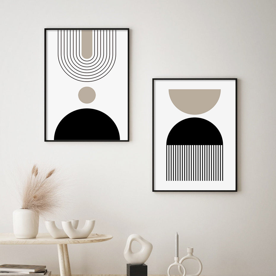 Minimalist Black Beige White Abstract Line Art Fine Art Canvas Prints Pictures For Living Room Dining Room Home Office Interior Decor