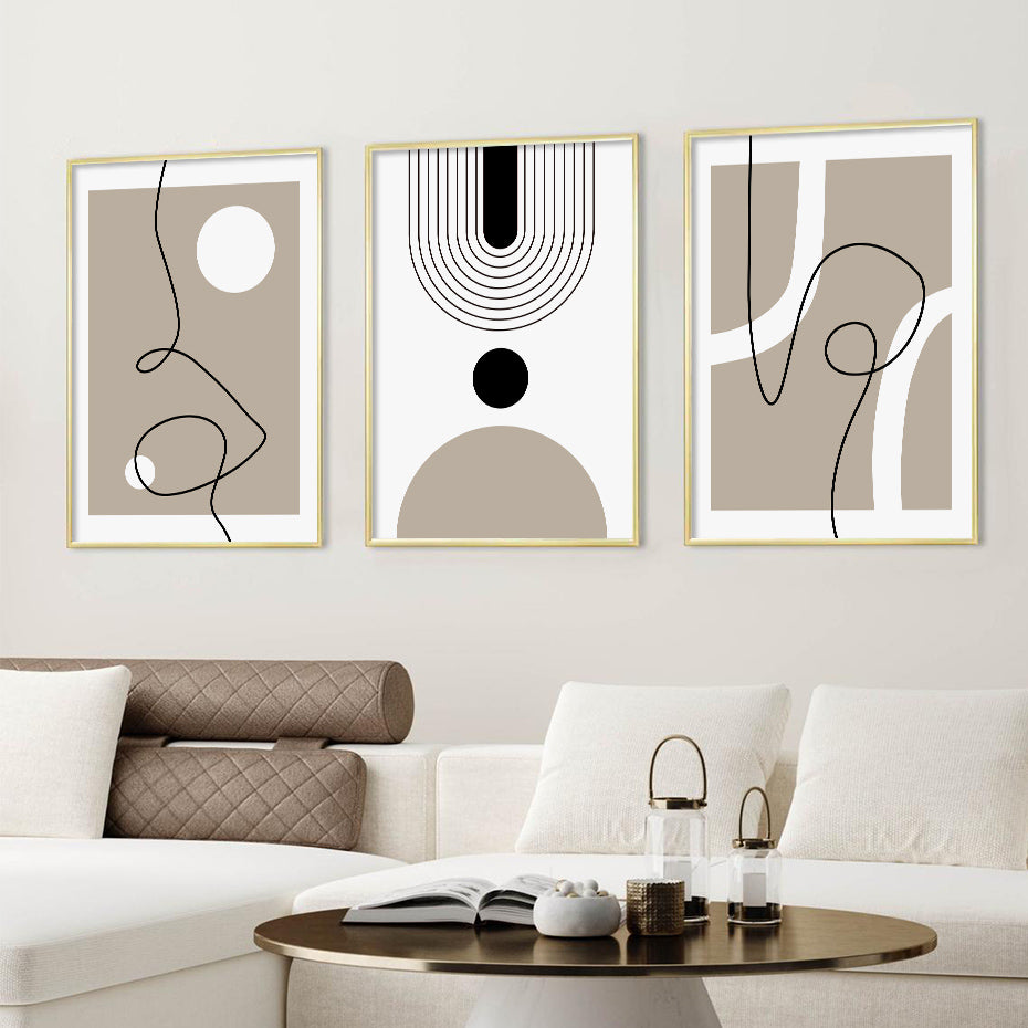 Minimalist Black Beige White Abstract Line Art Fine Art Canvas Prints Pictures For Living Room Dining Room Home Office Interior Decor