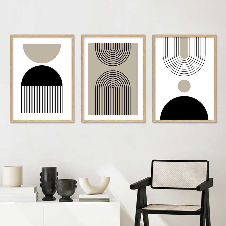 Minimalist Black Beige White Abstract Line Art Fine Art Canvas Prints Pictures For Living Room Dining Room Home Office Interior Decor