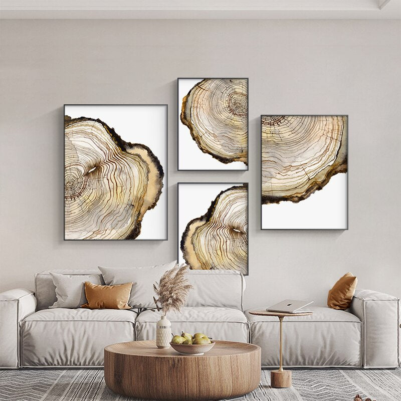 Minimalist Nordic Tree Rings Watercolor Wall Art Fine Art Canvas Prints White Brown Beige Pictures For Modern Living Room Dining Room Wall Decor
