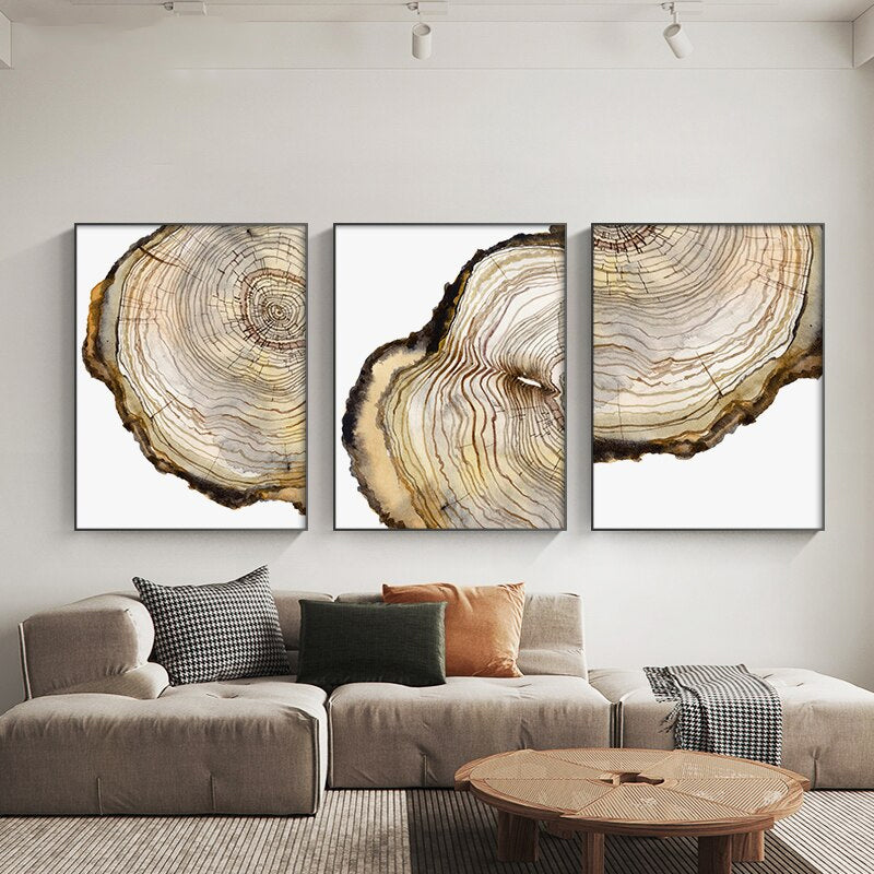 Minimalist Nordic Tree Rings Watercolor Wall Art Fine Art Canvas Prints White Brown Beige Pictures For Modern Living Room Dining Room Wall Decor