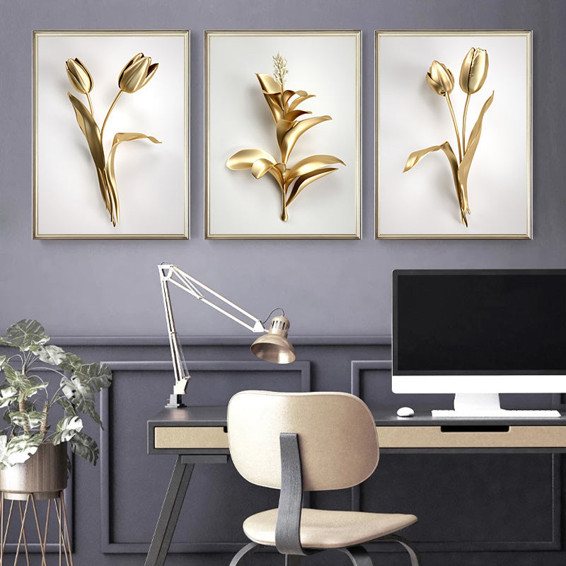 Golden Leaf Wall Art Minimalist Nordic Tropical Plants Luxury Fine Art  Canvas Prints –