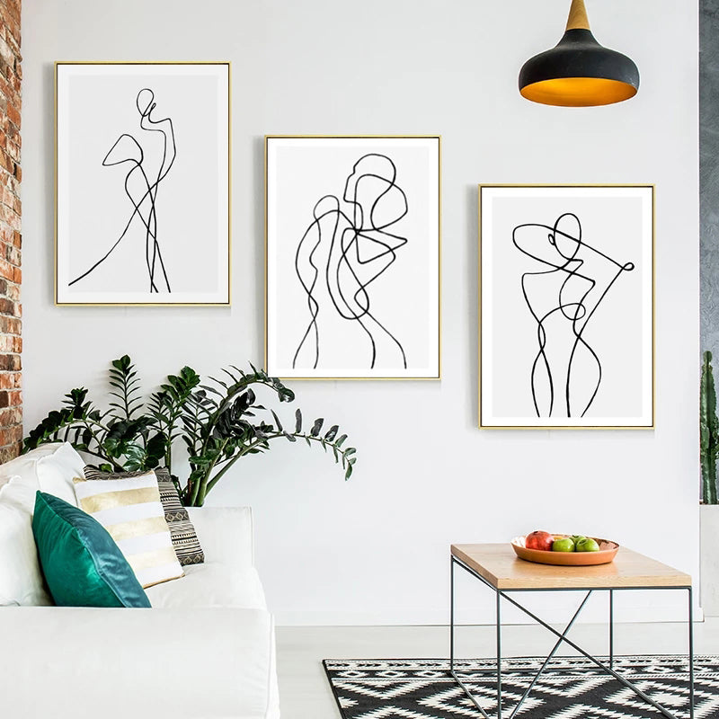 Minimalist Black & White Figure Art Sketch Wall Art Fine Art Canvas Prints Modern Pictures For White Wall Living Room Bedroom Simple Nordic Wall Art Decor