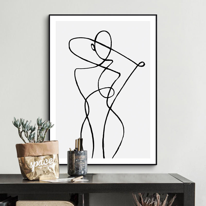 Minimalist Black & White Figure Art Sketch Wall Art Fine Art Canvas Prints Modern Pictures For White Wall Living Room Bedroom Simple Nordic Wall Art Decor