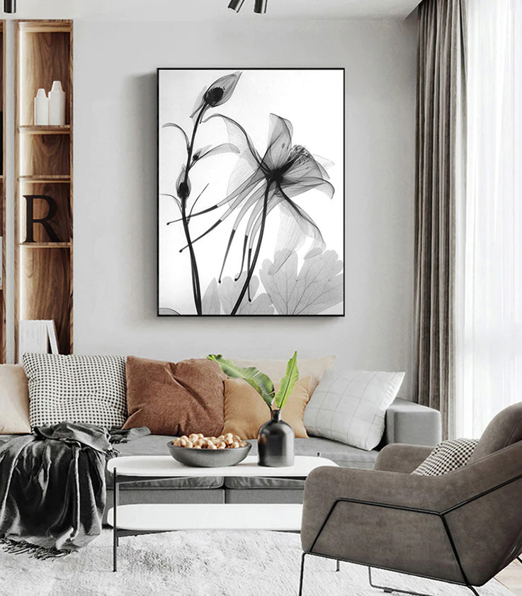 Minimalist Black White Floral Abstract Botany Wall Art Fine Art Canvas Prints Pictures For Living Room Bedroom Home Office Interior Art Decor