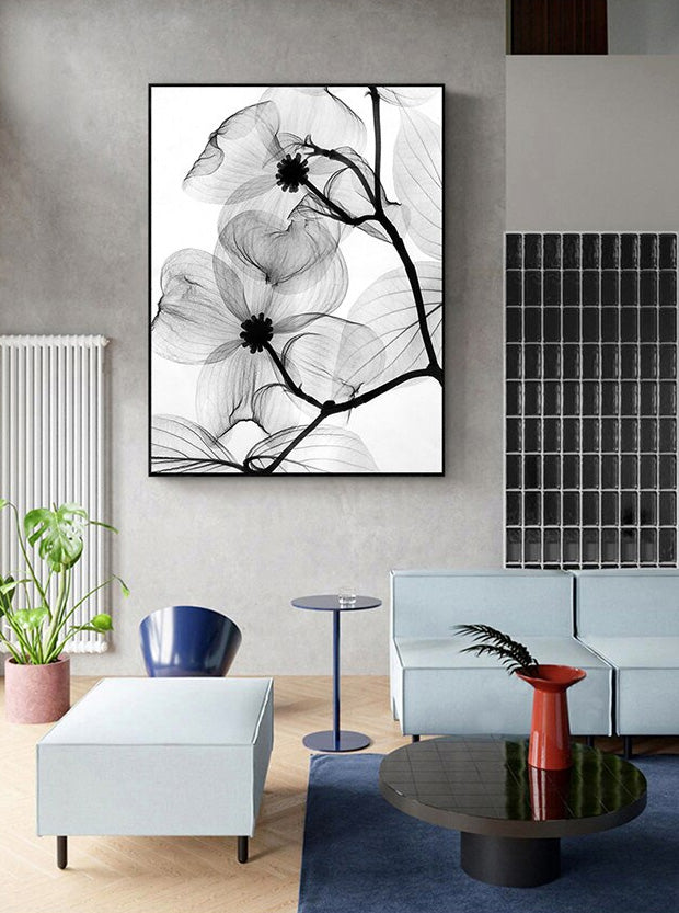 Minimalist Black White Floral Abstract Botany Wall Art Fine Art Canvas Prints Pictures For Living Room Bedroom Home Office Interior Art Decor