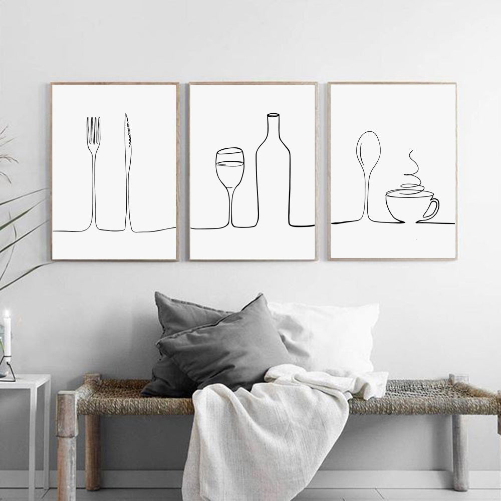 Minimalist Food & Drink Kitchen Wall Art Black White Fine Art Canvas Print For Coffee Shop Restaurant Tea Room Cafe Nordic Style Home Interior Decor