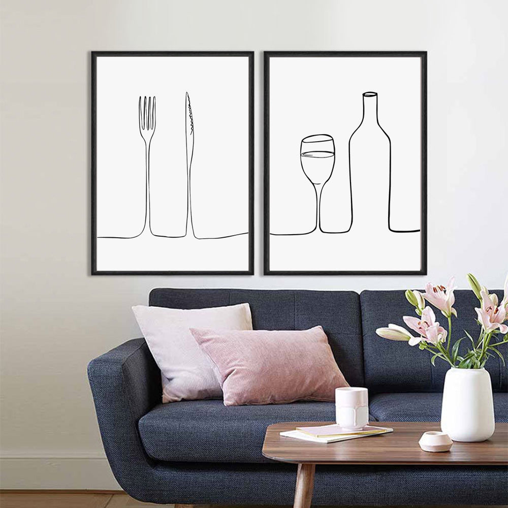 Minimalist Food & Drink Kitchen Wall Art Black White Fine Art Canvas Print For Coffee Shop Restaurant Tea Room Cafe Nordic Style Home Interior Decor