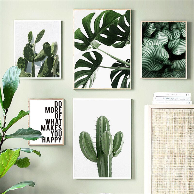 Minimalist Monstera Green Leaves Botanical Wall Art Fine Art Canvas Prints Cactus Poster Pictures For Living Room Dining Room Nordic Home Decor