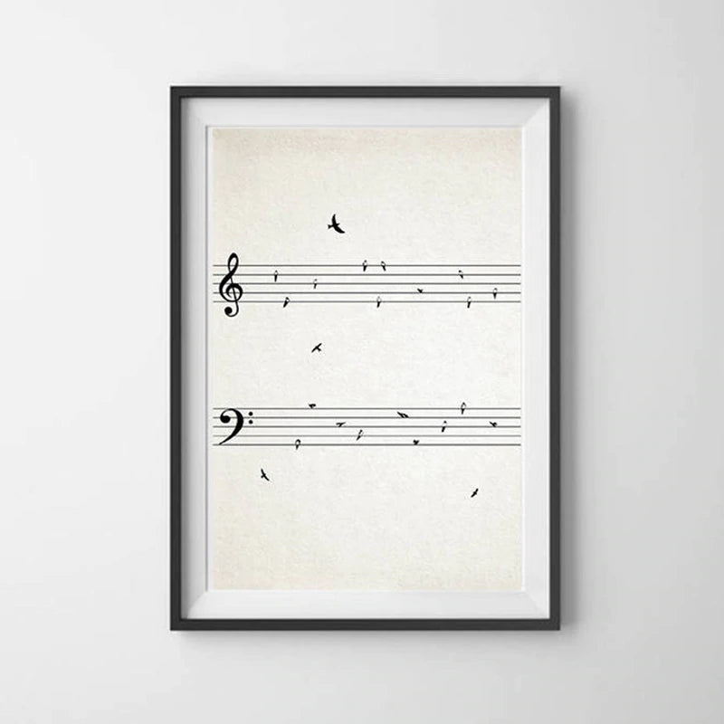 Minimalist Sheet Music Wall Art With Birds On Wire Fine Art Canvas Prints Black And White Modern Poster Picture For Music Classroom Unique Gift For Musician