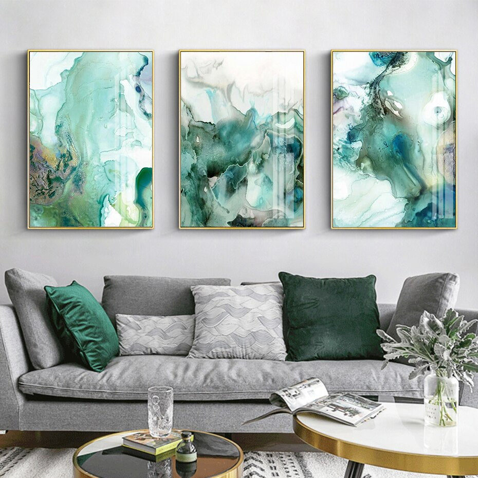 Mint Green Liquid Marble Wall Art Fine Art Canvas Prints Modern Abstract Pictures For Living Room Dining Room Scandinavian Home Interior Decor
