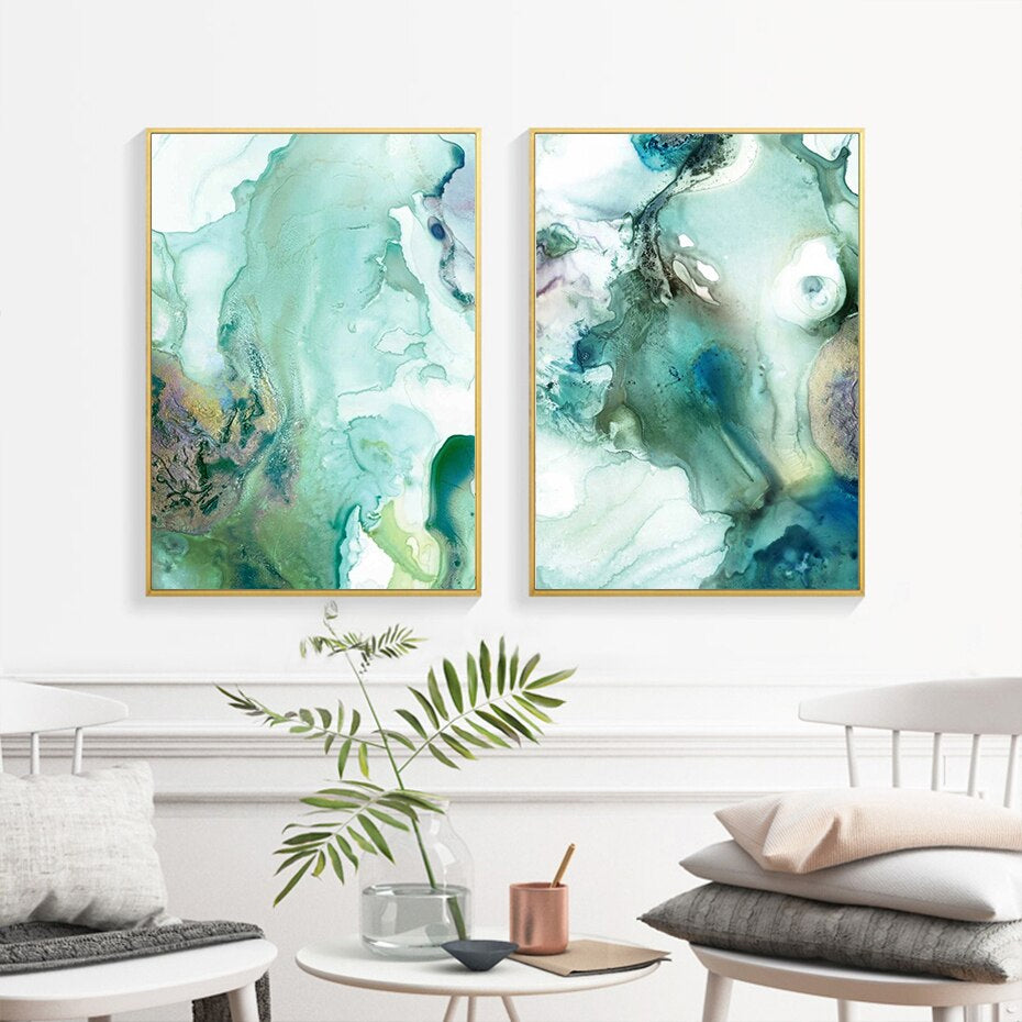 Mint Green Liquid Marble Wall Art Fine Art Canvas Prints Modern Abstract Pictures For Living Room Dining Room Scandinavian Home Interior Decor