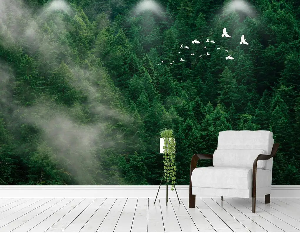 Misty Forest Landscape Wall Mural Big Format Printed Nordic Wallcovering Wallpaper For Modern Living Room Creative Home Office Wall Decoration