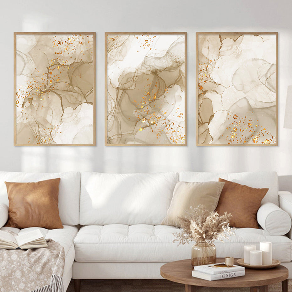 Modern Abstract Beige Golden Liquid Marble Print Wall Art Fine Art Canvas Prints Pictures For Living Room Bedroom Art Decor