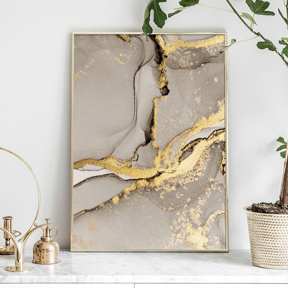 Modern Abstract Beige Golden Marble Print Wall Art Fine Art Canvas Prints Pictures For Living Room Bedroom Light Luxury Home Decor