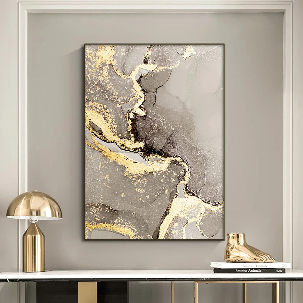 Modern Abstract Beige Golden Marble Print Wall Art Fine Art Canvas Prints Pictures For Living Room Bedroom Light Luxury Home Decor