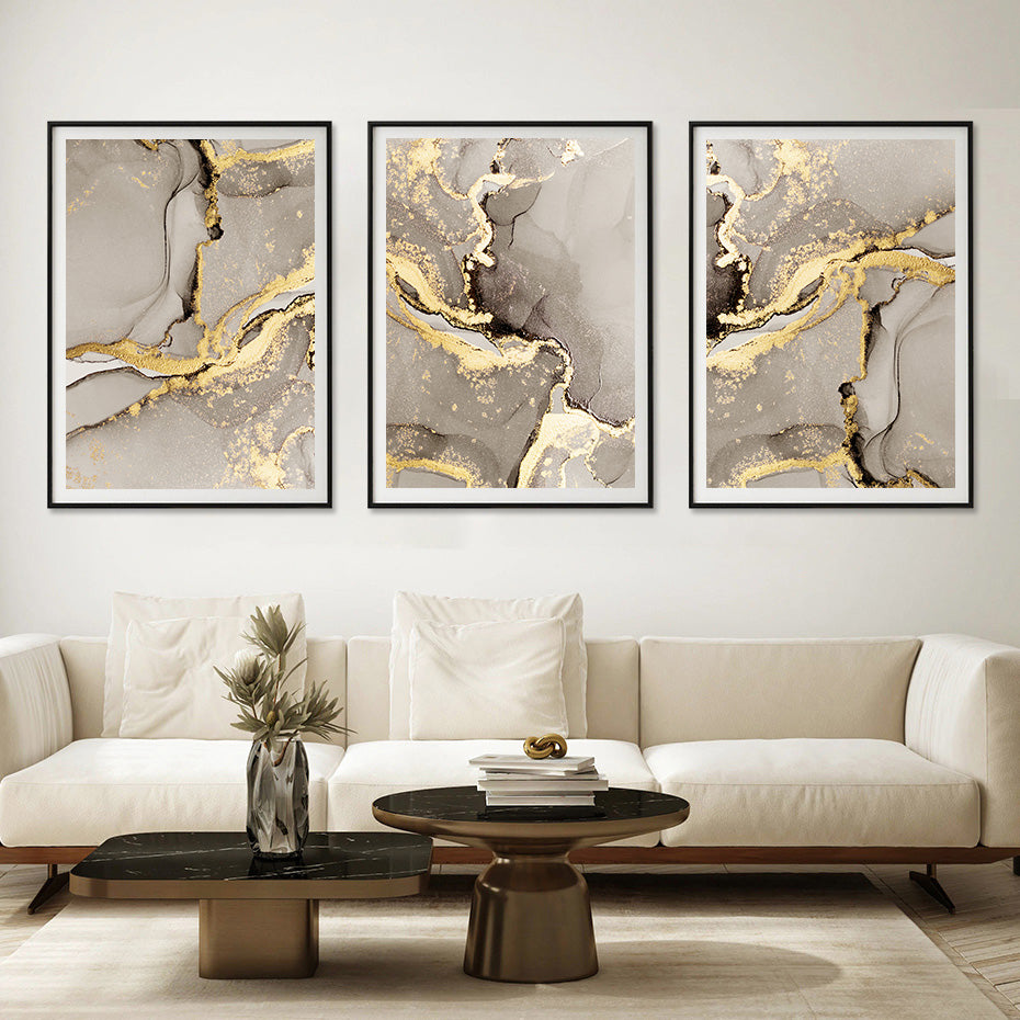 Modern Abstract Beige Golden Marble Print Wall Art Fine Art Canvas Prints Pictures For Living Room Bedroom Light Luxury Home Decor