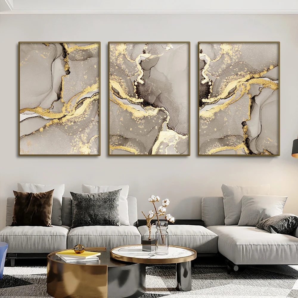 Modern Abstract Beige Golden Marble Print Wall Art Fine Art Canvas Prints Pictures For Living Room Bedroom Light Luxury Home Decor